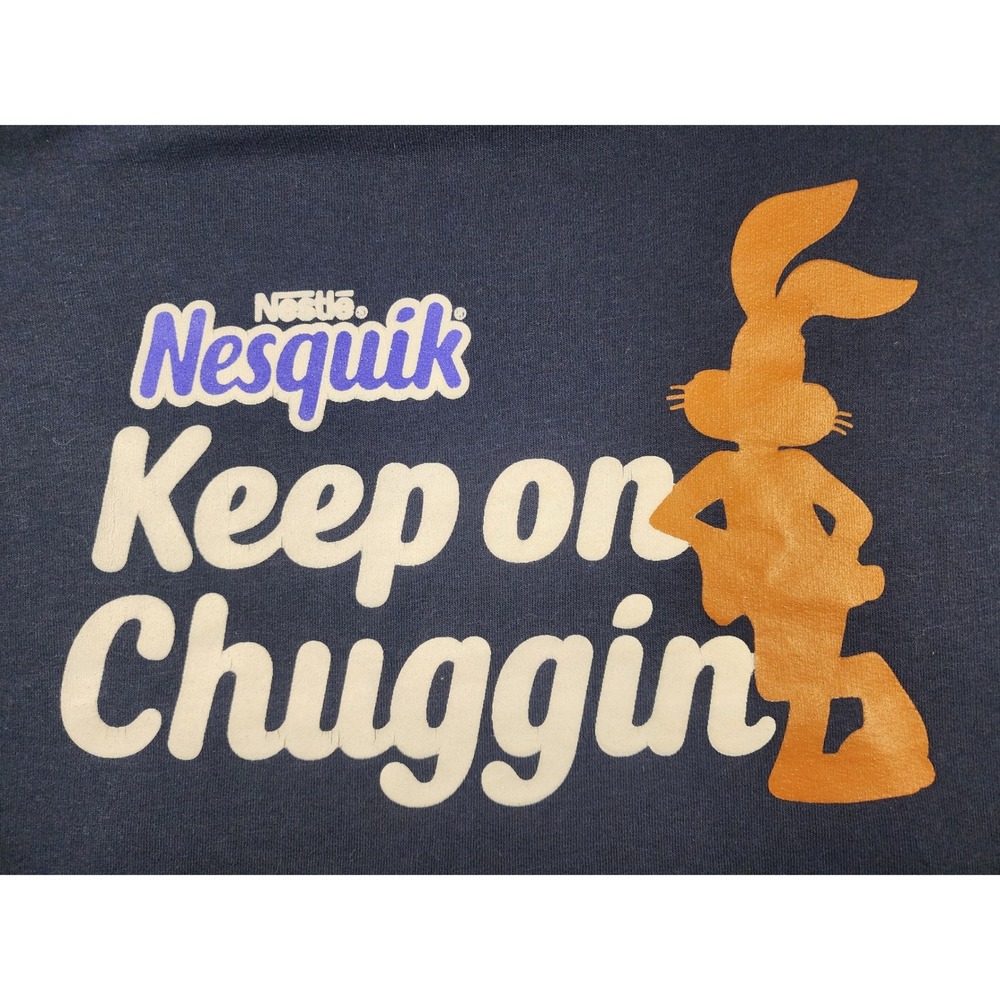 Nestle Nesquik Hoodie Mens M Keep on Chuggin Quicky Bunny Y2K Retro Navy Blue - Picture 3 of 11
